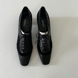 Vaneli Romana Suede Lace Faux Animal Print Goth Granny Core Shoes--Size 10 M